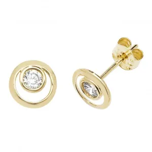 9ct Yellow Gold Zirconia Double Circle Stud Earrings ES552