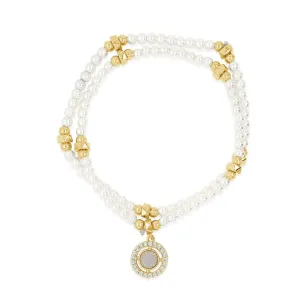 Absolute Jewellery White Pearls Double Strand Gold Bracelet