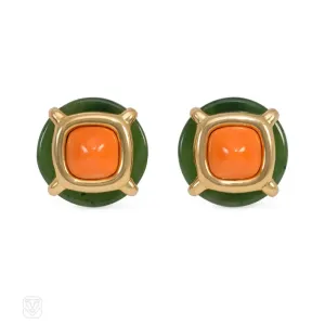 Aldo Cipullo for Cartier nephrite jade and coral earrings