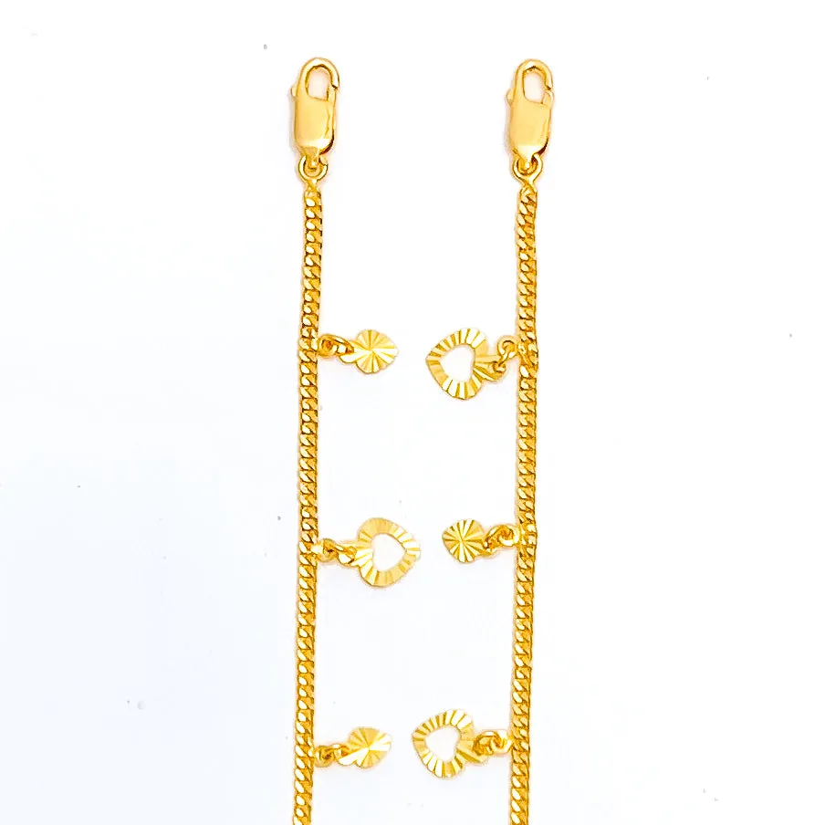 Alternating Dangling Heart 22K Gold Anklets