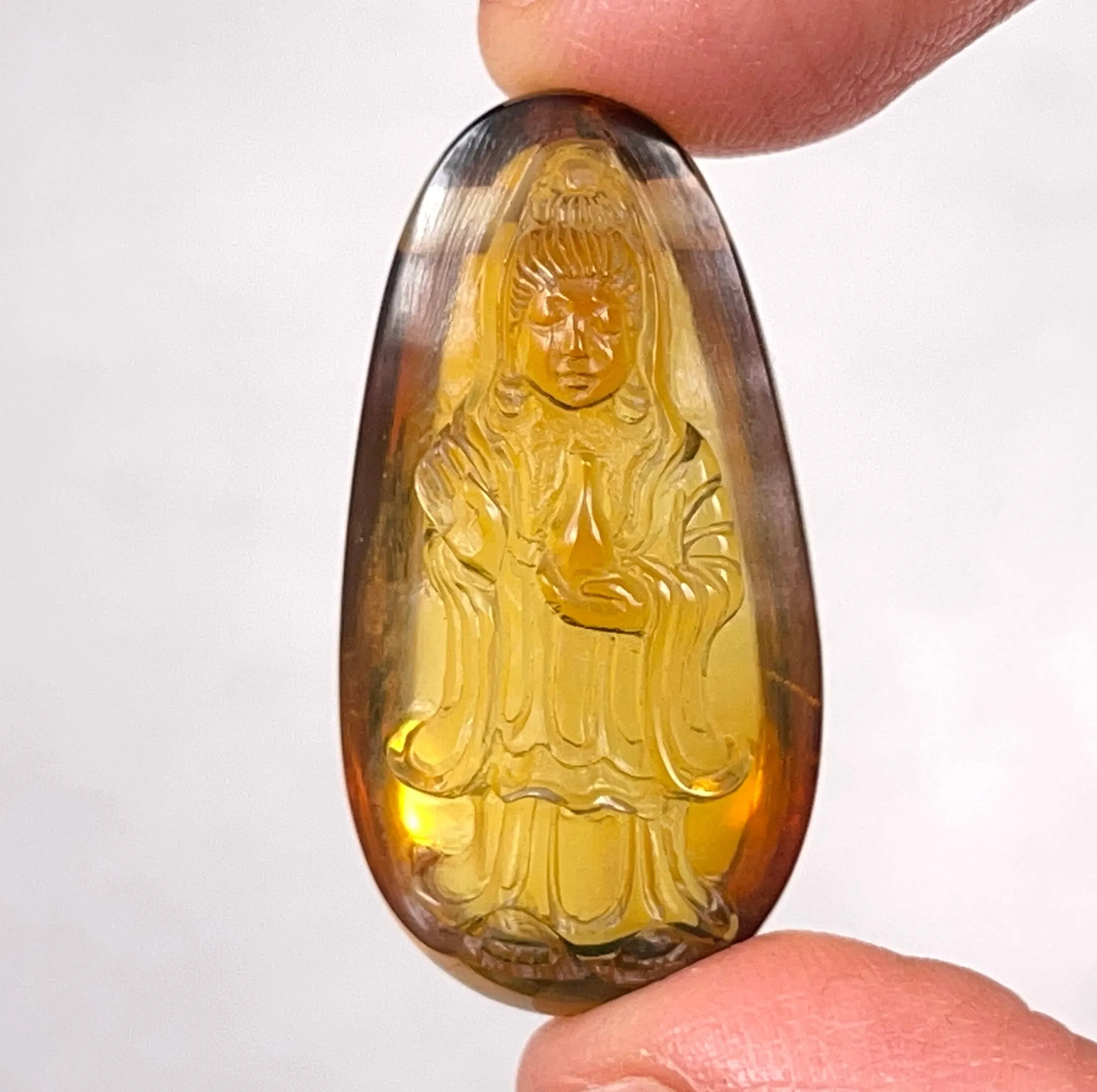 AMBER Crystal Kuan Yin - Crystal Carving, Housewarming Gift, Home Decor, Healing Crystals and Stones, 52668