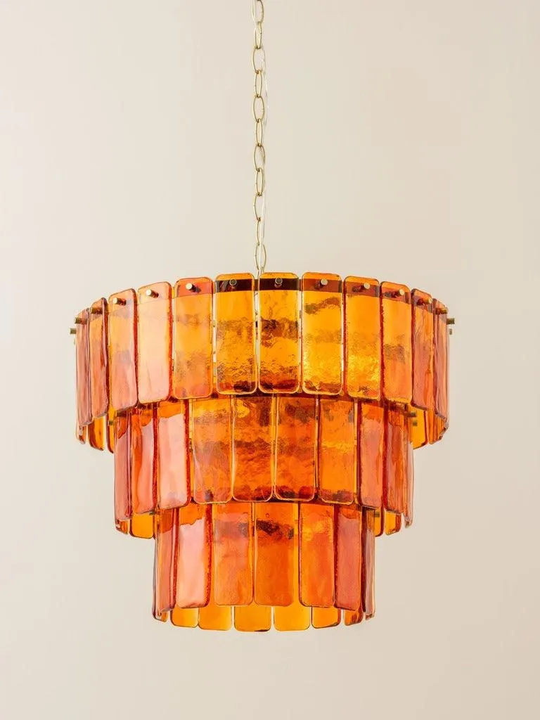 Amber Glass 3 Tiered Chandelier