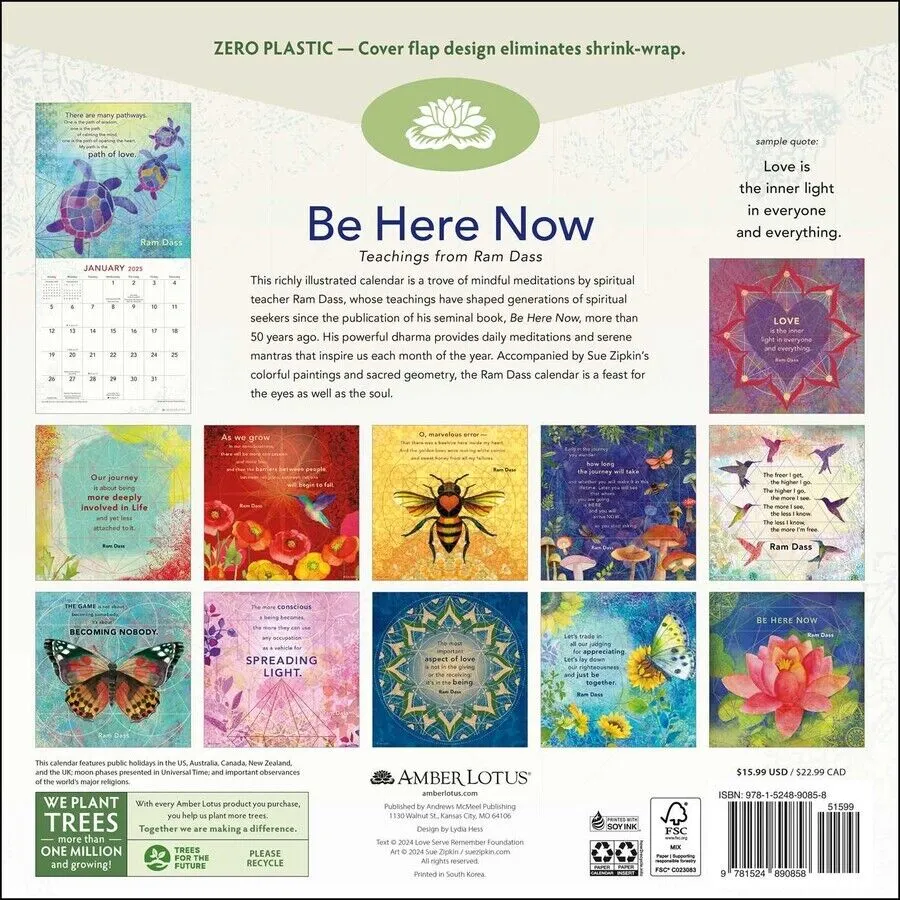 Amber Lotus Be Here Now 12x12 2025 Wall Calendar