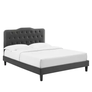 Amber Performance Velvet Queen Platform Bed By Modway - MOD-6777 - Charcoal