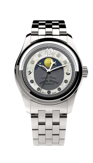 Armand Nicolet Ladies Watch M03 Moonphase 34mm Silver Grey A151QAA-GN-MA150