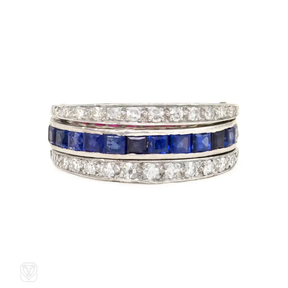 Art Deco diamond and gem flip ring