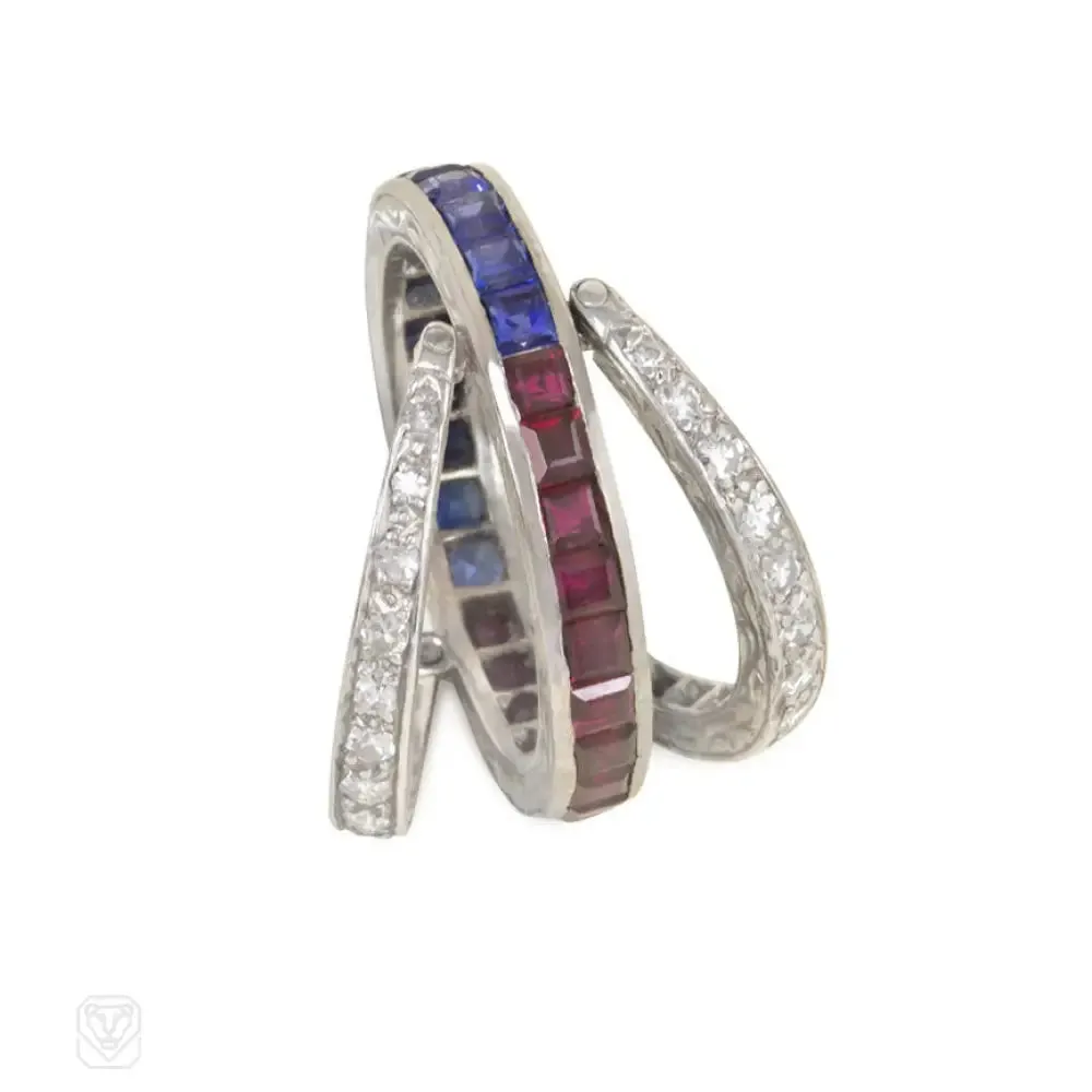 Art Deco diamond and gem flip ring