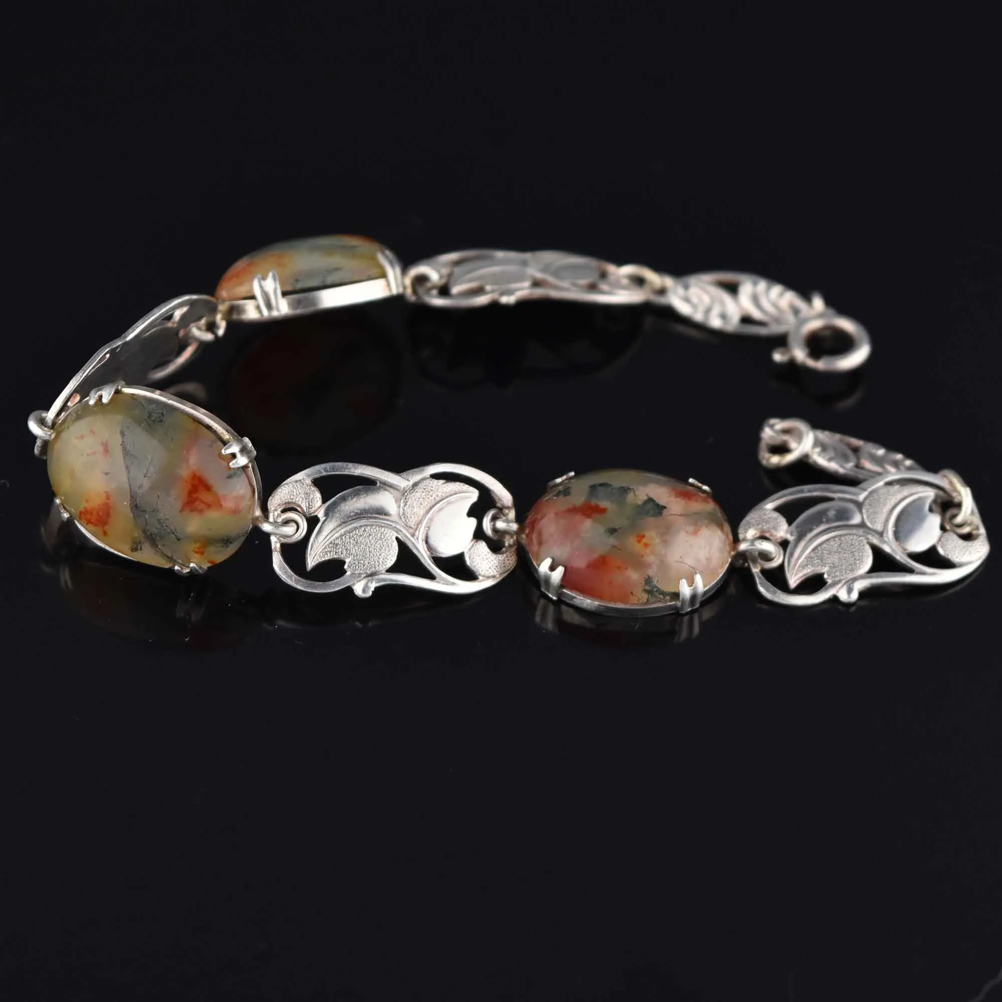 Arts & Crafts Style Scottish Moss Agate Bracelet