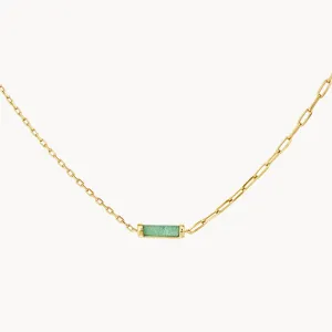 Aventurine Half Paperclip Fob Chain Necklace in Gold