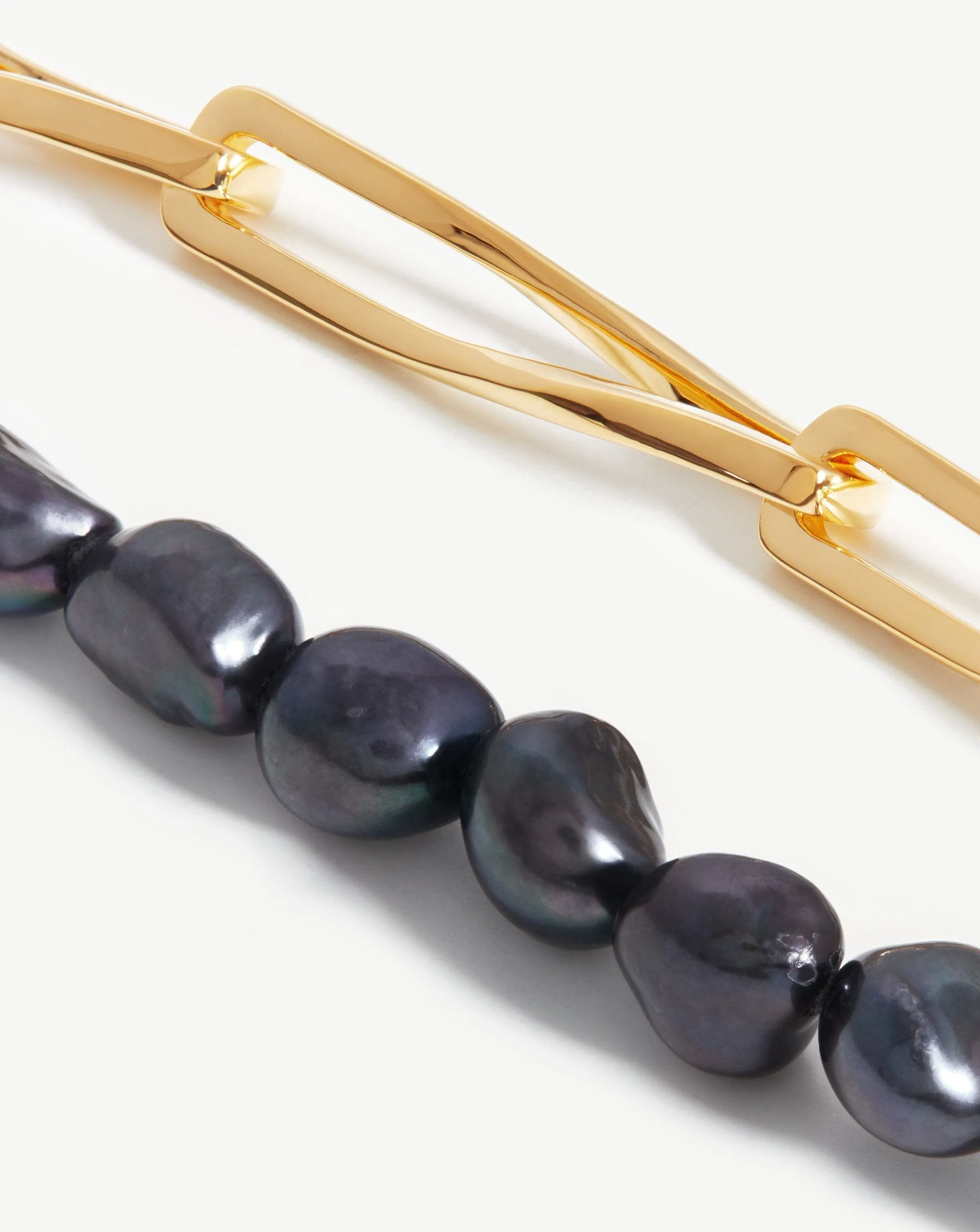 Baroque Pearl Twisted Link Necklace | 18ct Gold Plated/Grey Pearl