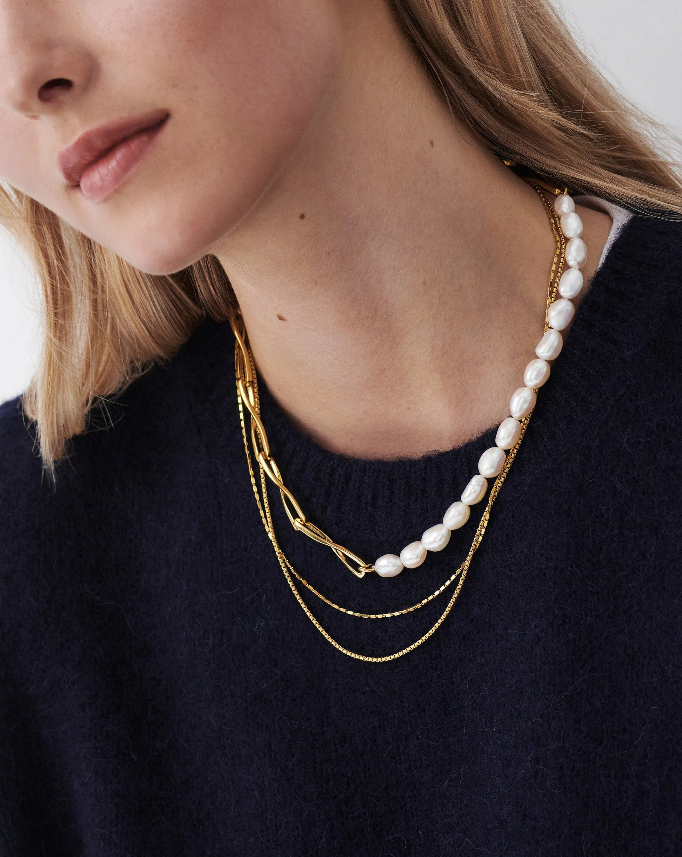 Baroque Pearl Twisted Link Necklace | 18k Gold Plated/Pearl