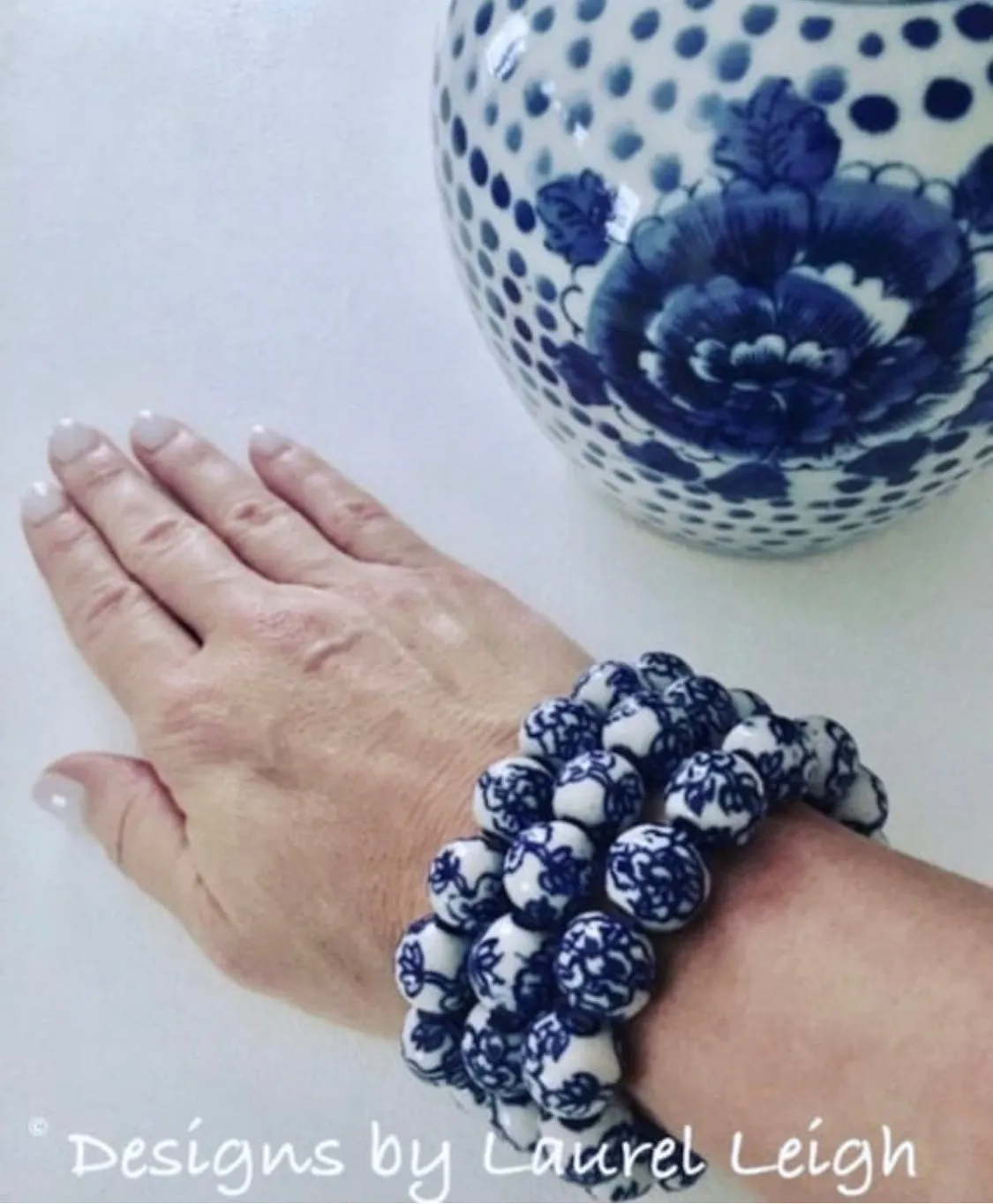 Blue & White Chinoiserie Peony Bracelet