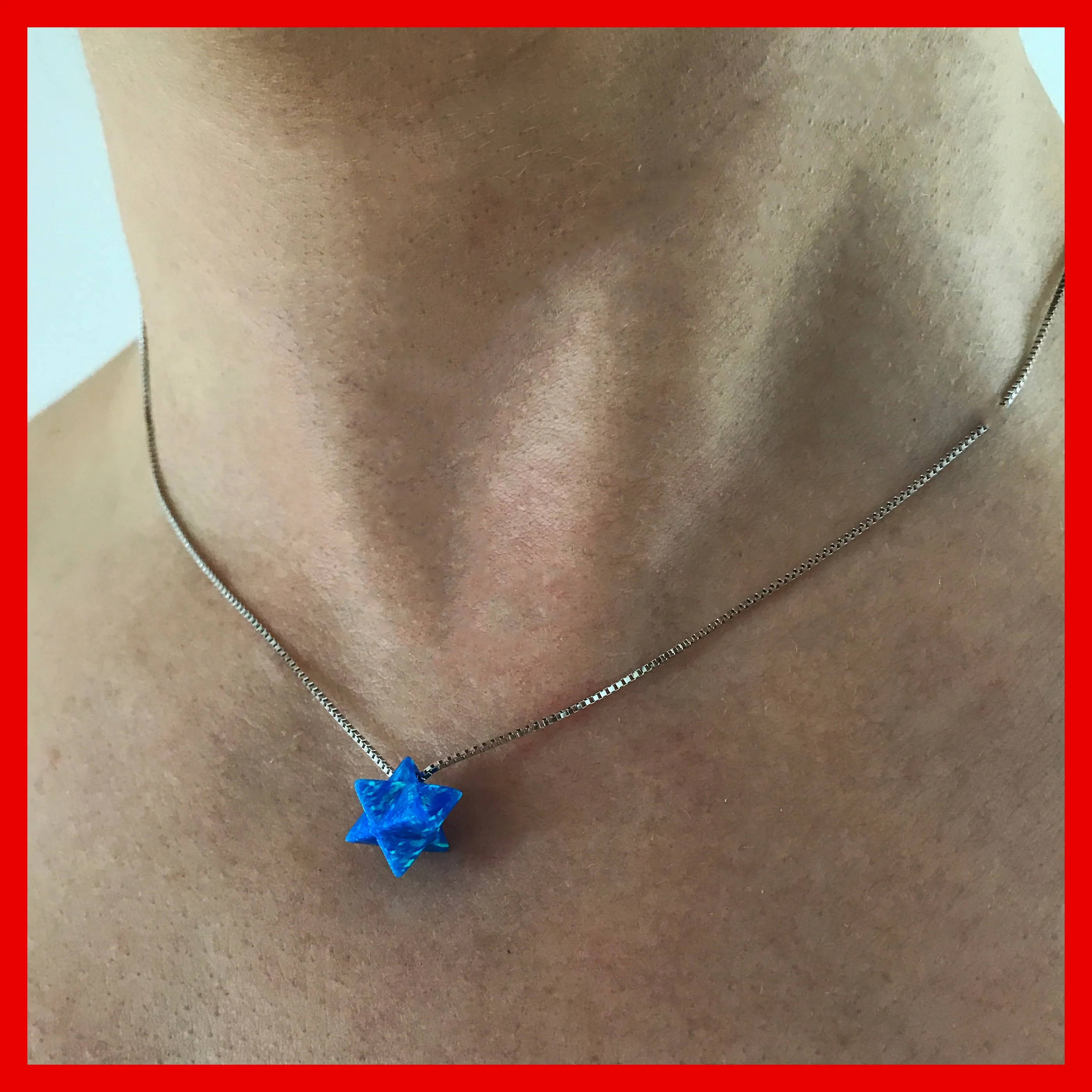 Blue Opal 3D Star of David Necklace