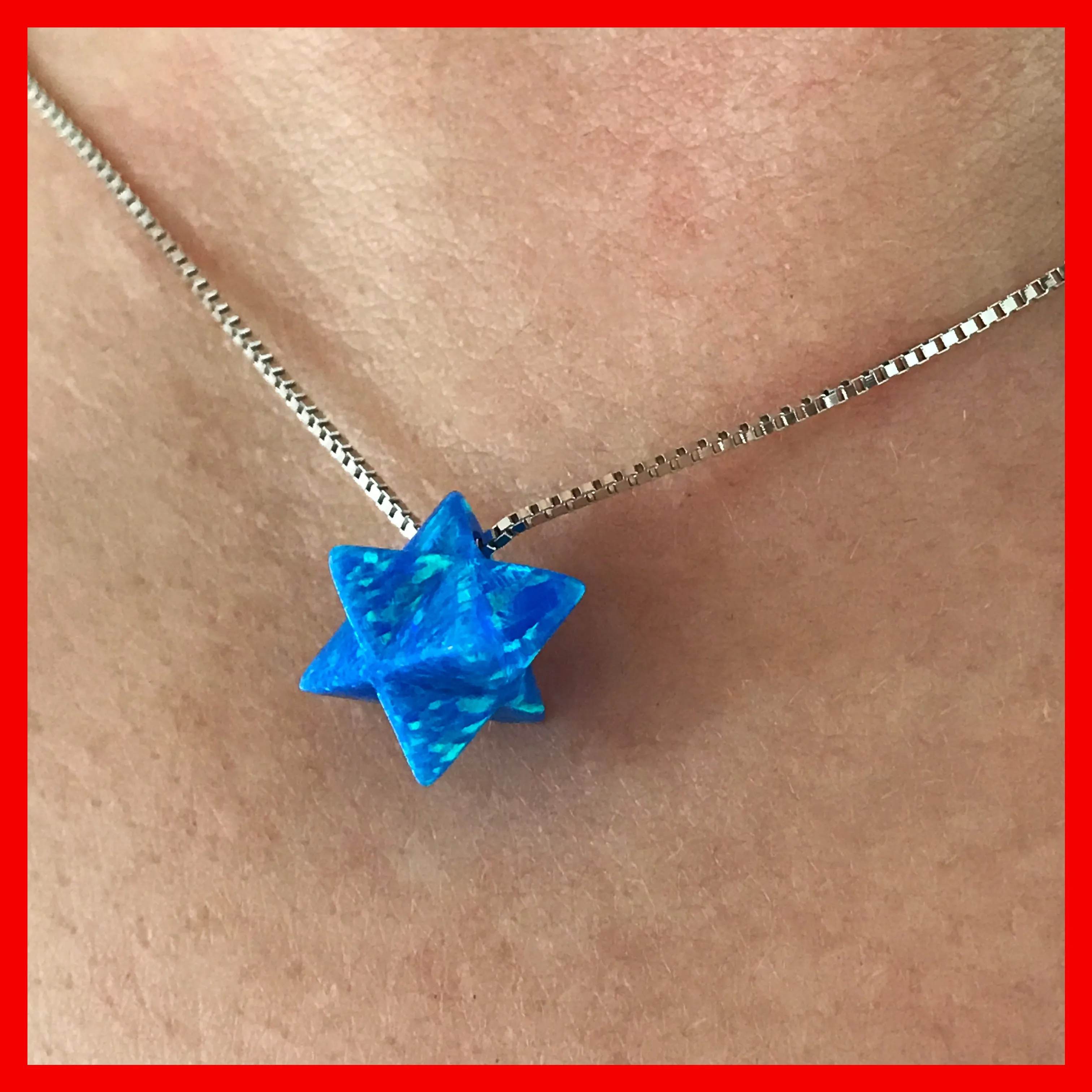 Blue Opal 3D Star of David Necklace