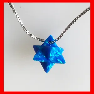 Blue Opal 3D Star of David Necklace