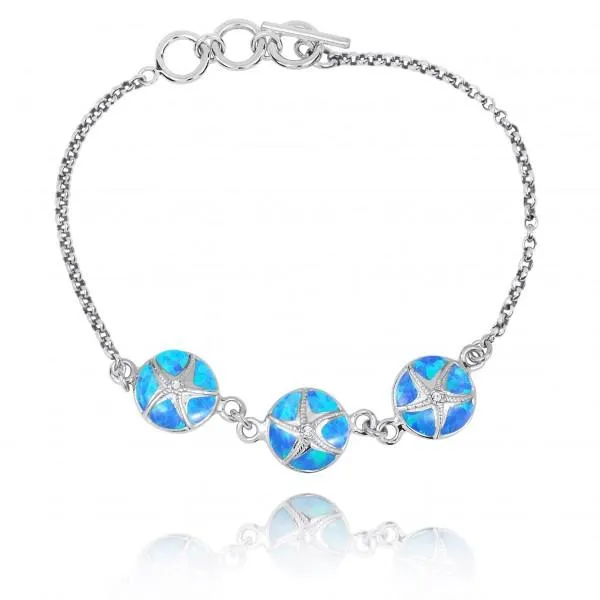 Blue Opal with Sterling Silver Starfish Chain Bracelet