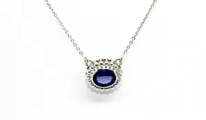 Blue sapphire Bezel Necklace 14k & 18k White Gold