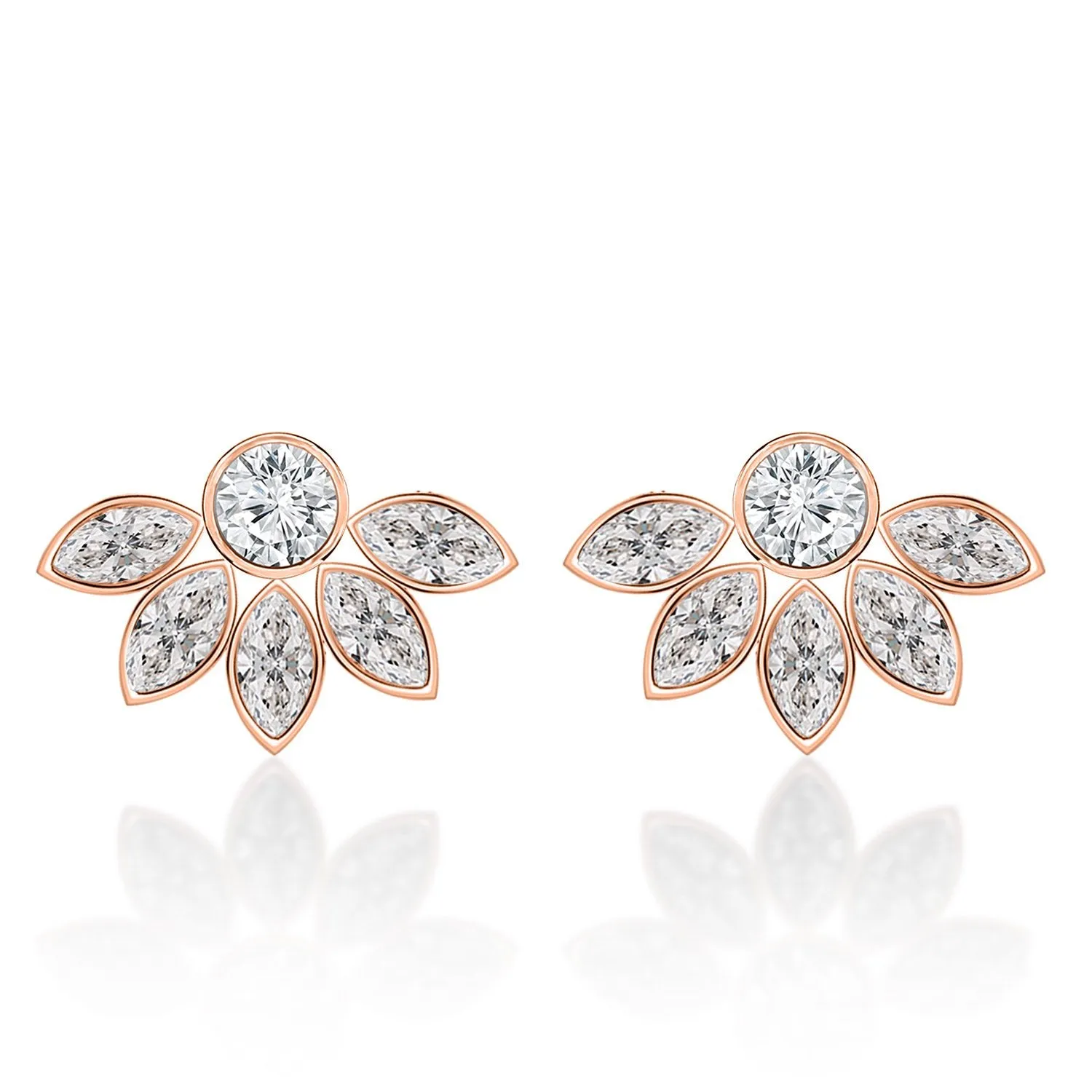 Brass 18k Rose Gold Floral Marquise Studs Earring Pair For Women