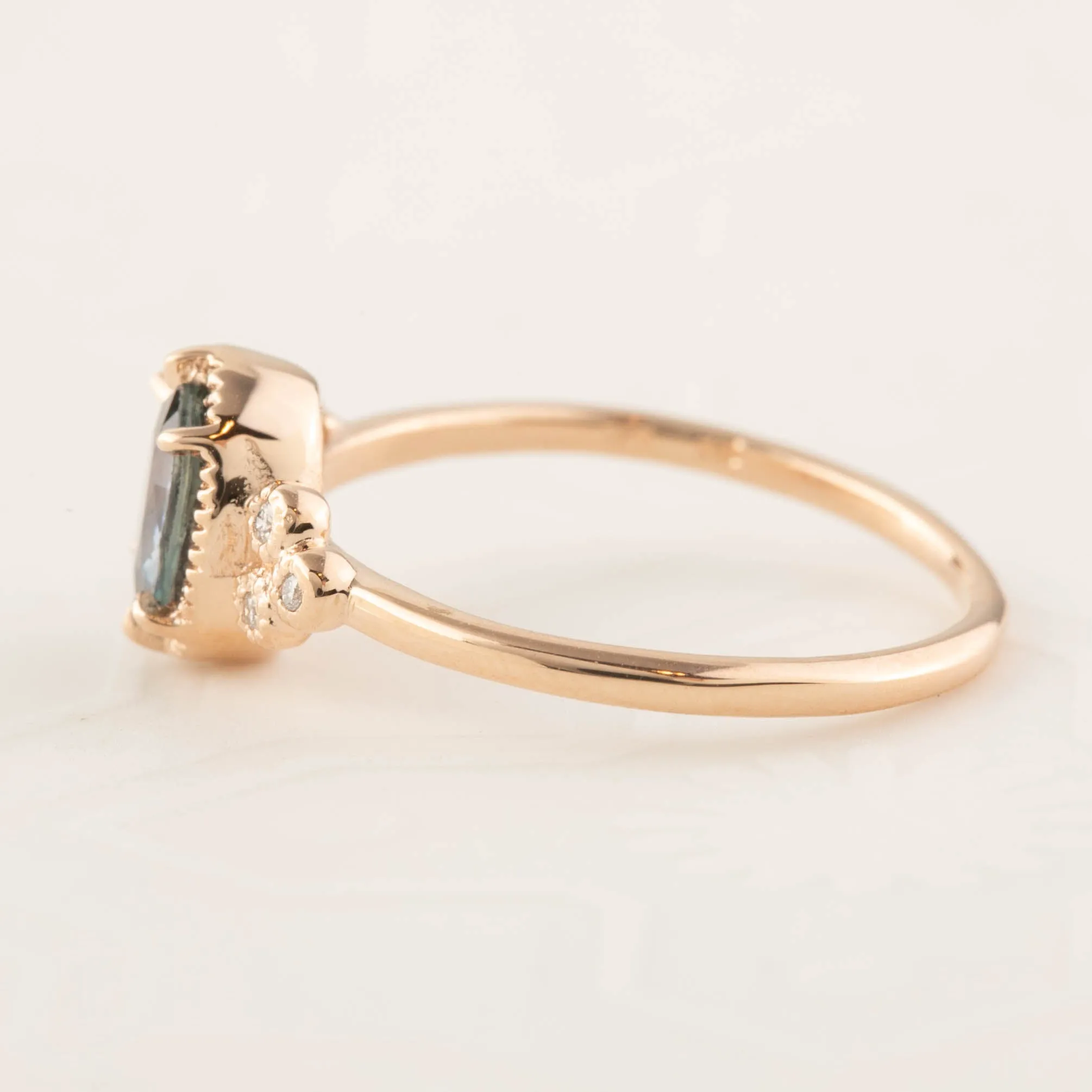 Celine Ring - 0.92ct Peacock Green Sapphire, 14k Rose Gold (One of a kind)