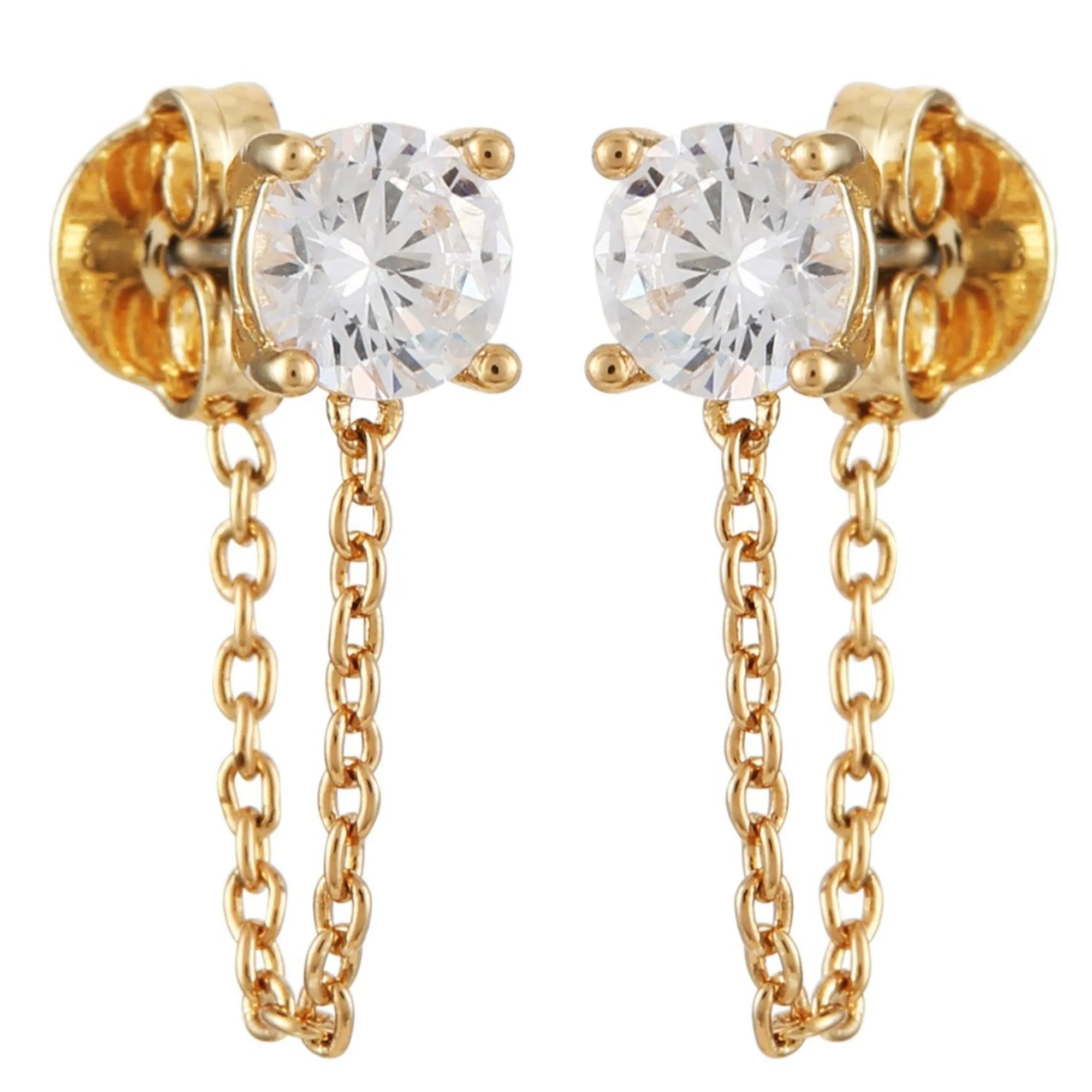 Crystal Stud Chain Dangle Drop Earrings