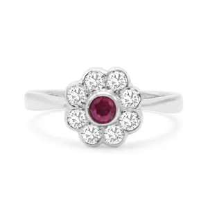 Diamond & Ruby Daisy Cluster Ring.