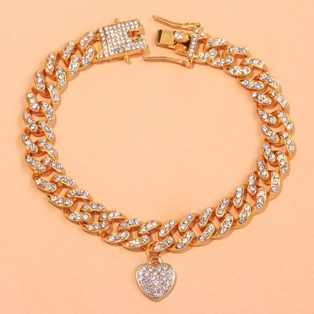 Diamond Heart Cuban Anklet