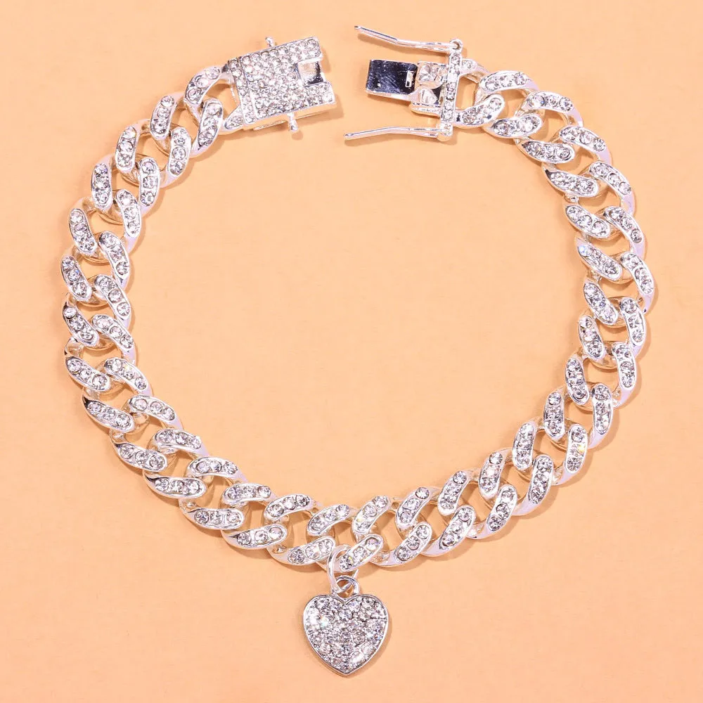 Diamond Heart Cuban Anklet