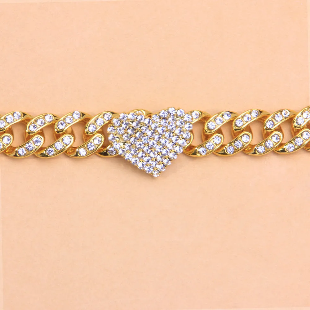 Diamond Heart Cuban Anklet