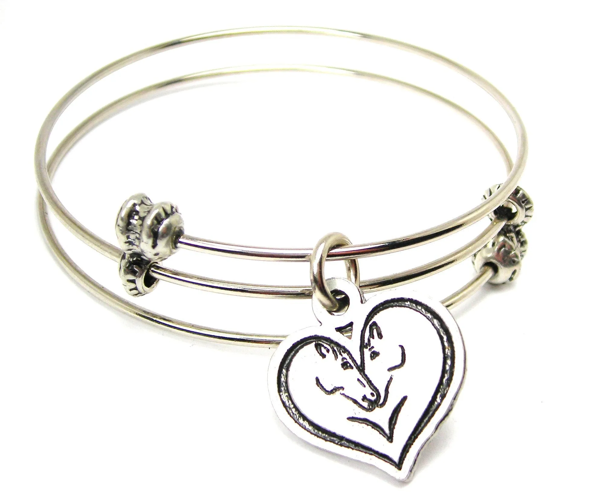 Double Horse Heart Triple Style Expandable Bangle Bracelet