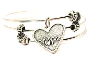 EKG Heart Triple Style Expandable Bangle Bracelet