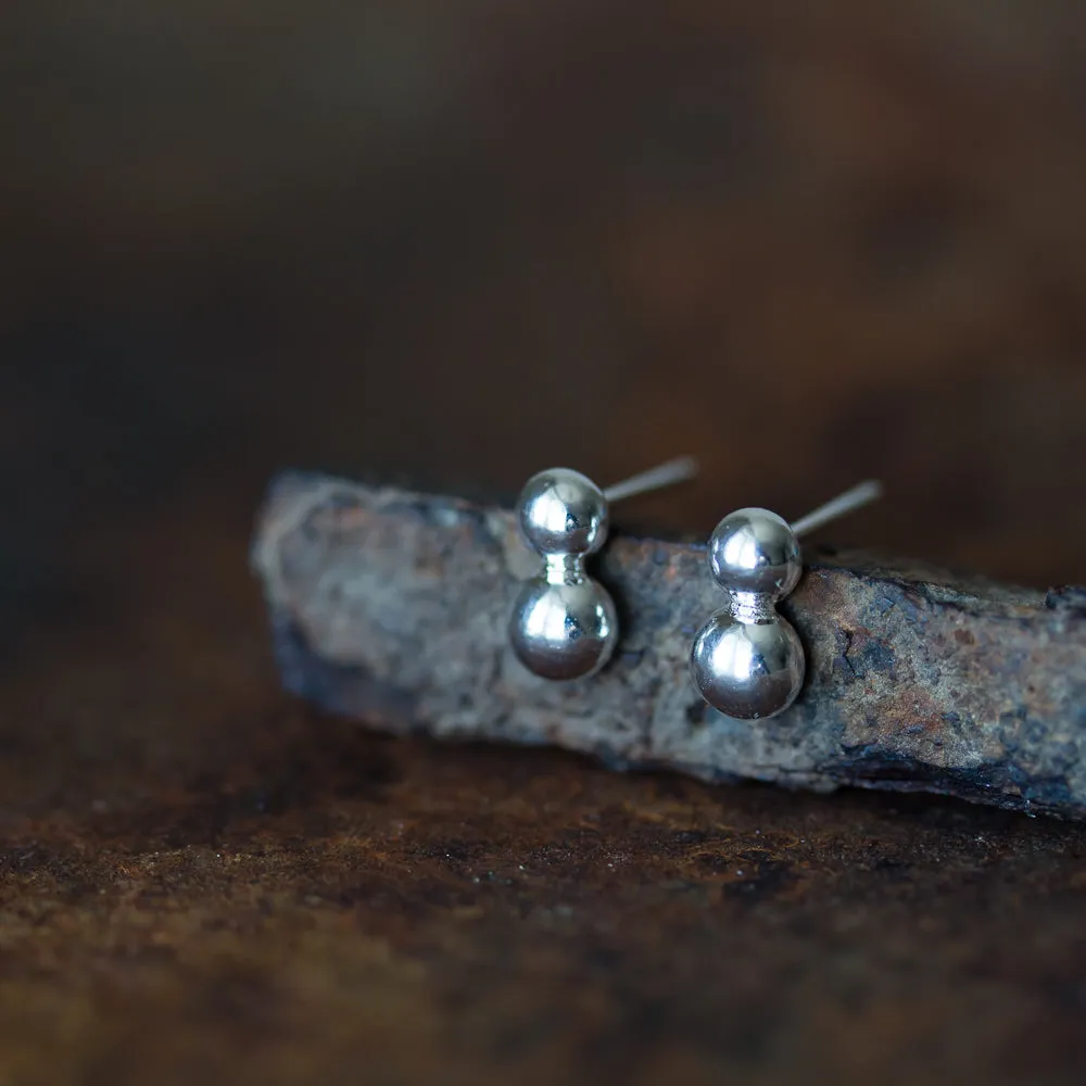 Elegant Double Dot Stud Earrings, Sterling Silver