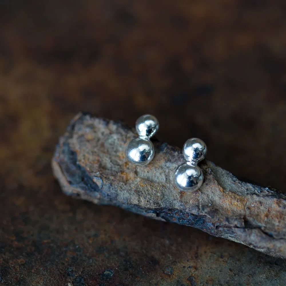 Elegant Double Dot Stud Earrings, Sterling Silver