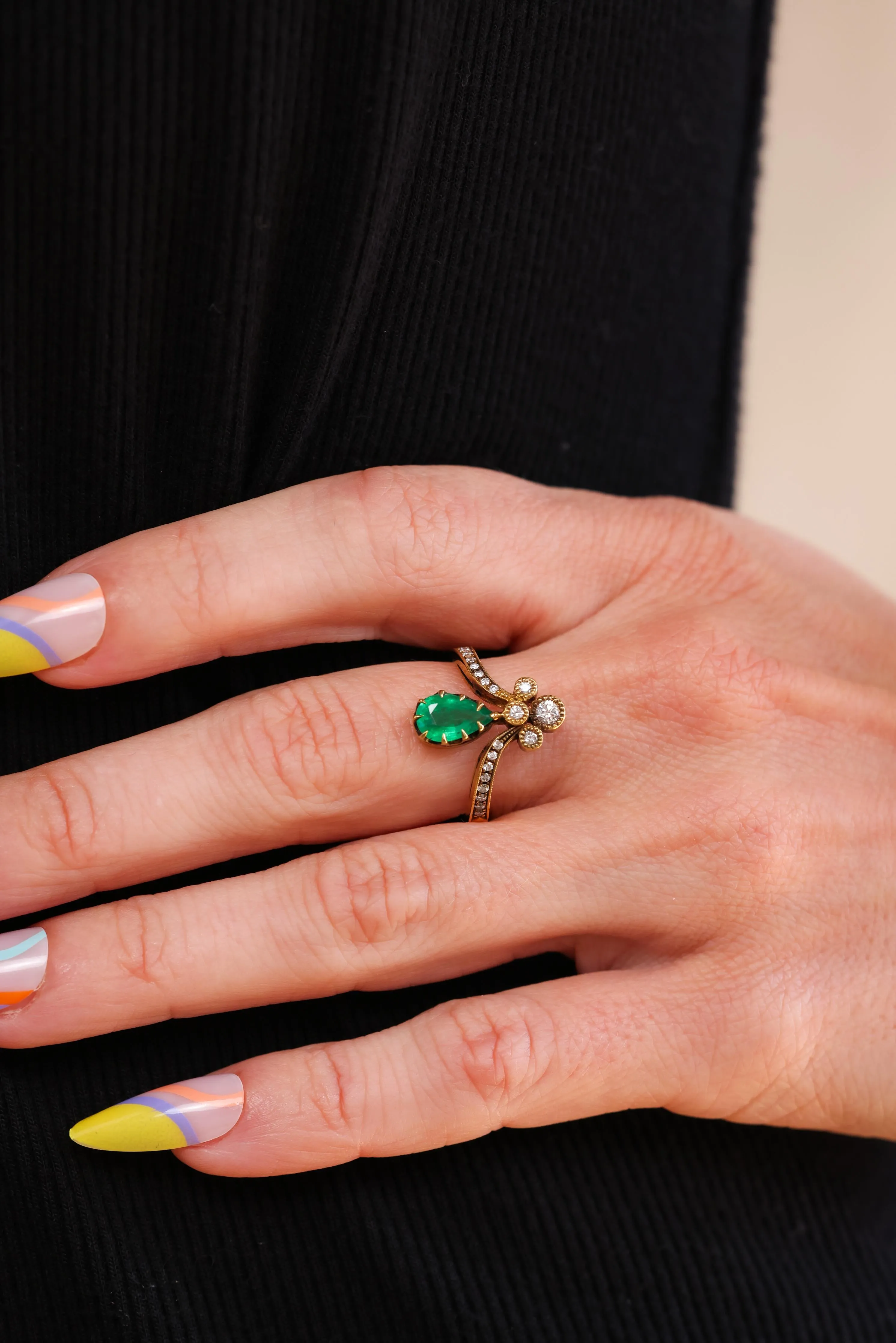 Emerald and Diamond Tiara Ring