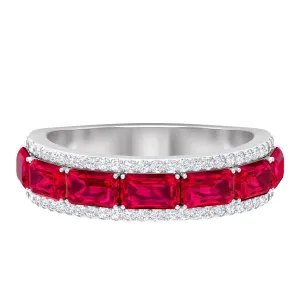 Emerald Cut Created Ruby and Diamond Half Eternity Band