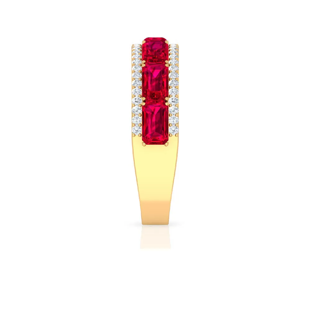 Emerald Cut Created Ruby and Diamond Half Eternity Band