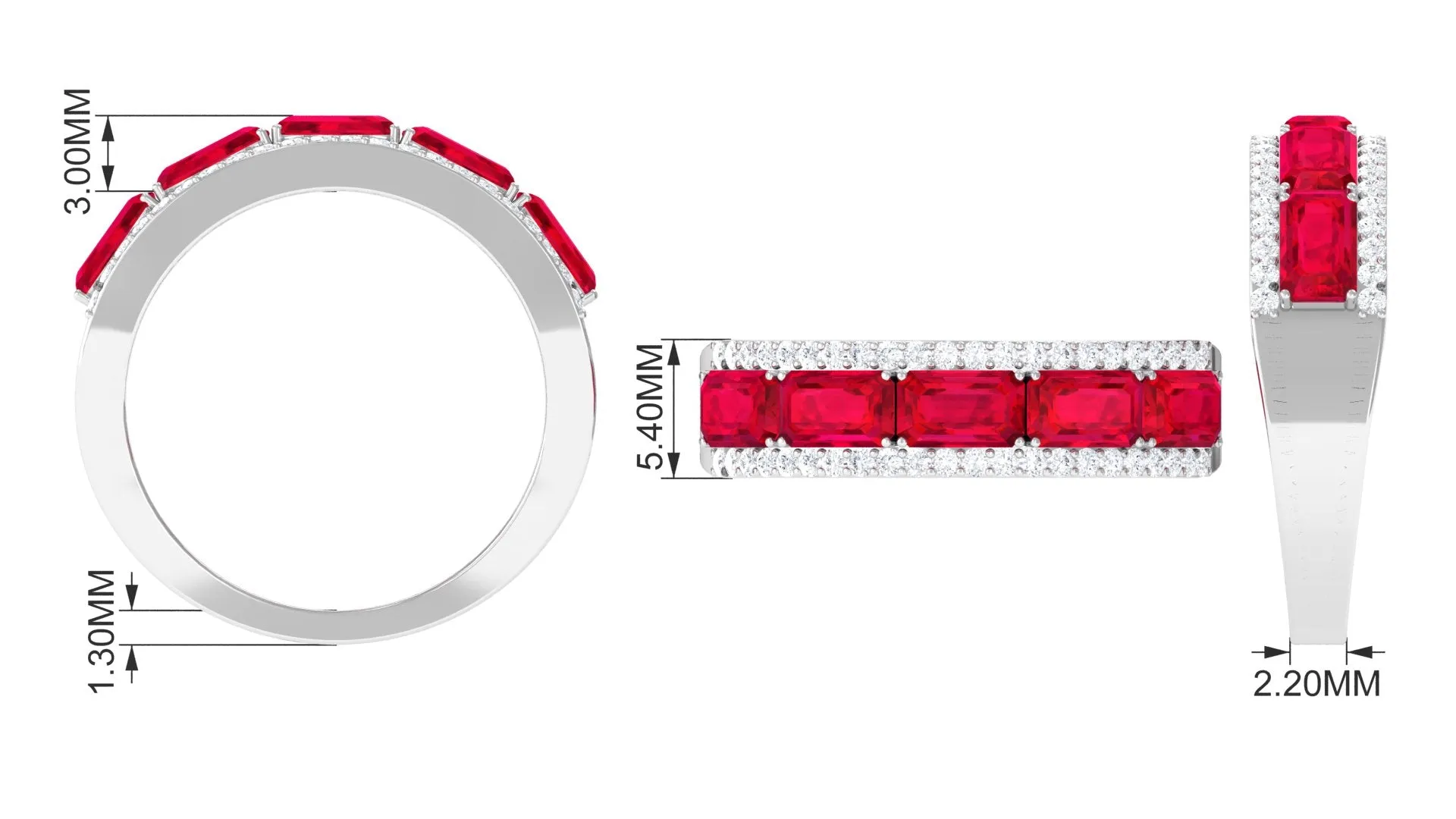 Emerald Cut Created Ruby and Diamond Half Eternity Band