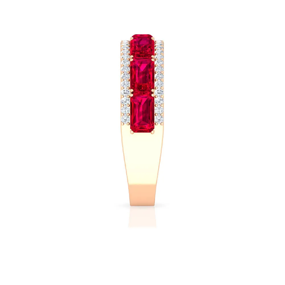 Emerald Cut Created Ruby and Diamond Half Eternity Band