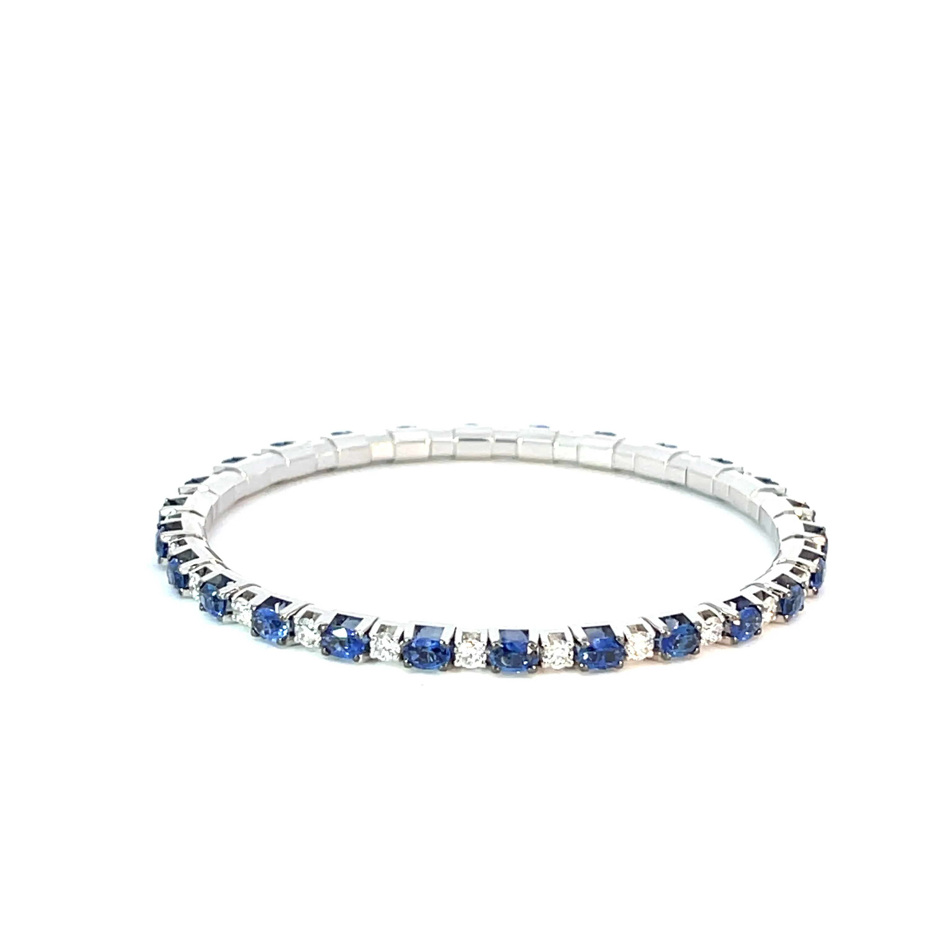 Ex-Tensible™ Oval Blue Sapphire & Round Diamond Stretch Tennis Bracelet