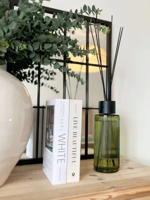 Extra Large Statement Green Glass Ribbed Scented Reed Diffuser - Honeysuckle & Galbanum