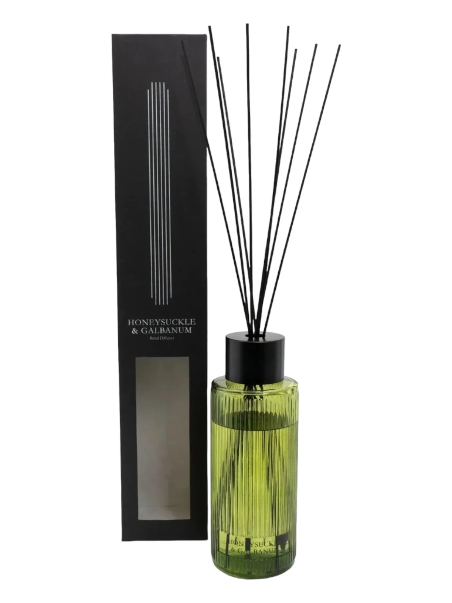 Extra Large Statement Green Glass Ribbed Scented Reed Diffuser - Honeysuckle & Galbanum