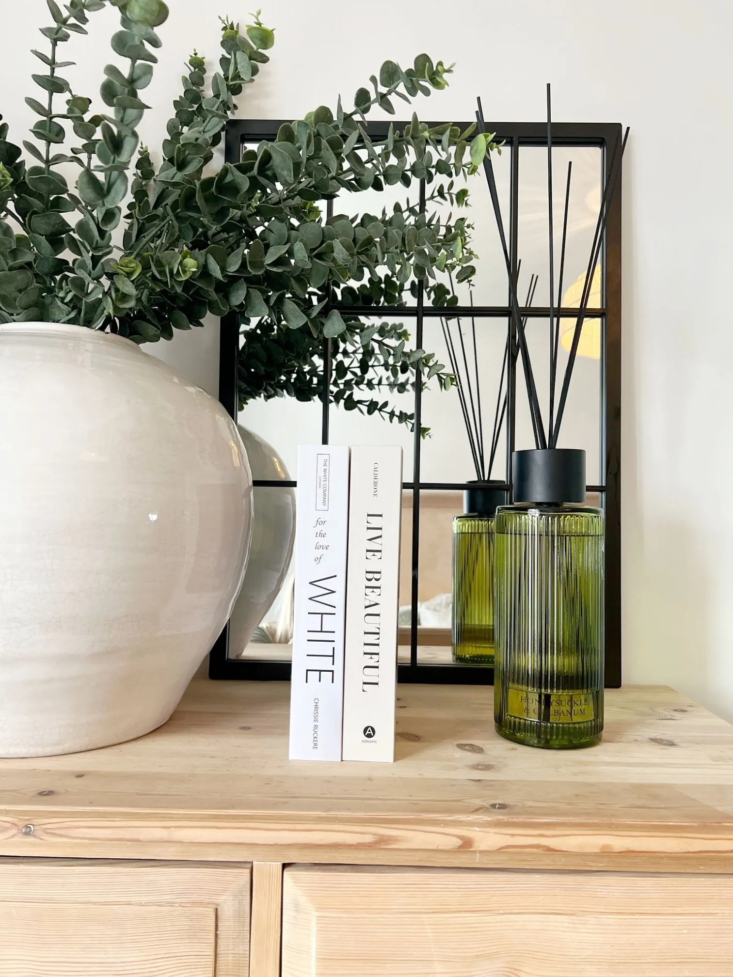 Extra Large Statement Green Glass Ribbed Scented Reed Diffuser - Honeysuckle & Galbanum