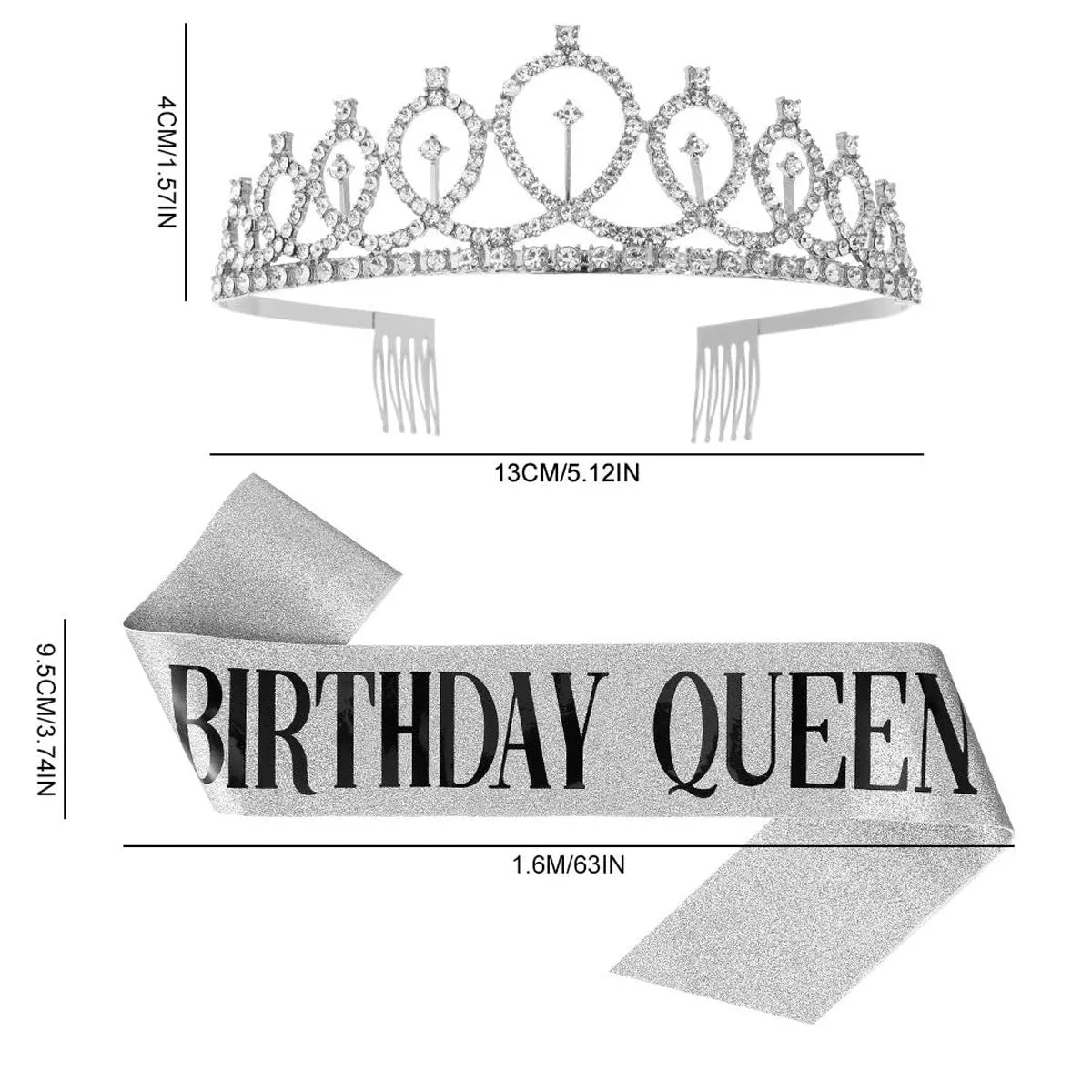 Fancydresswale Birthday Headbands Satin Sash and Tiara Birthday Crown for Girls Women Party Supplies- Silver Crown and Sash- Birthday Queen