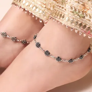 Floral Whimsy Delight Rhodium-Plated 925 Sterling Silver Anklet