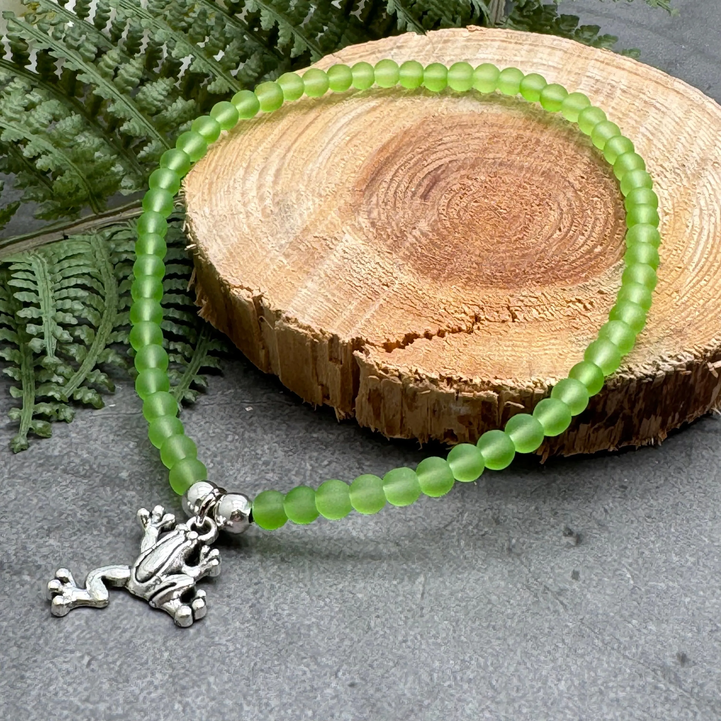 Frog Charm Frosted Bead Anklet - Colour Choice