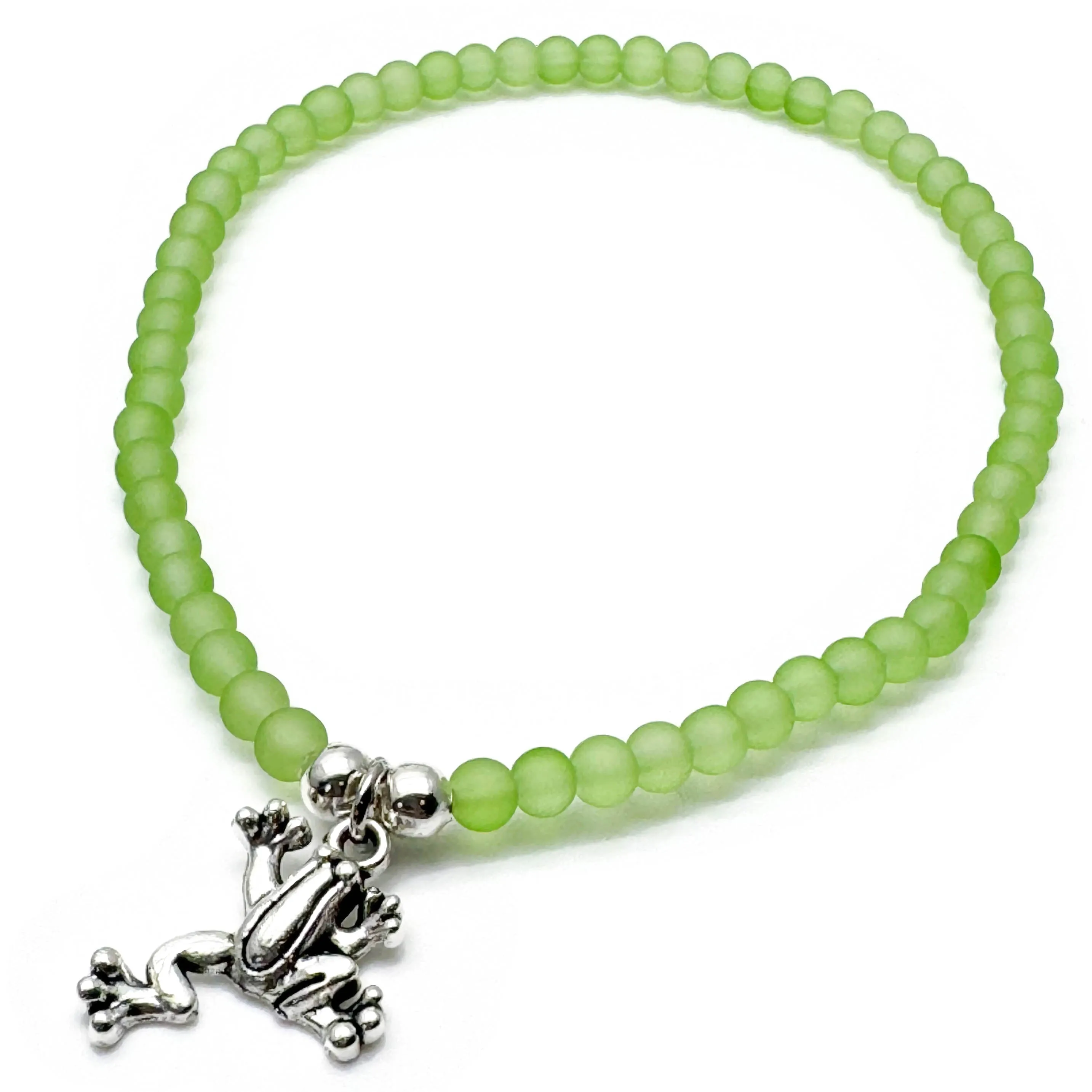 Frog Charm Frosted Bead Anklet - Colour Choice