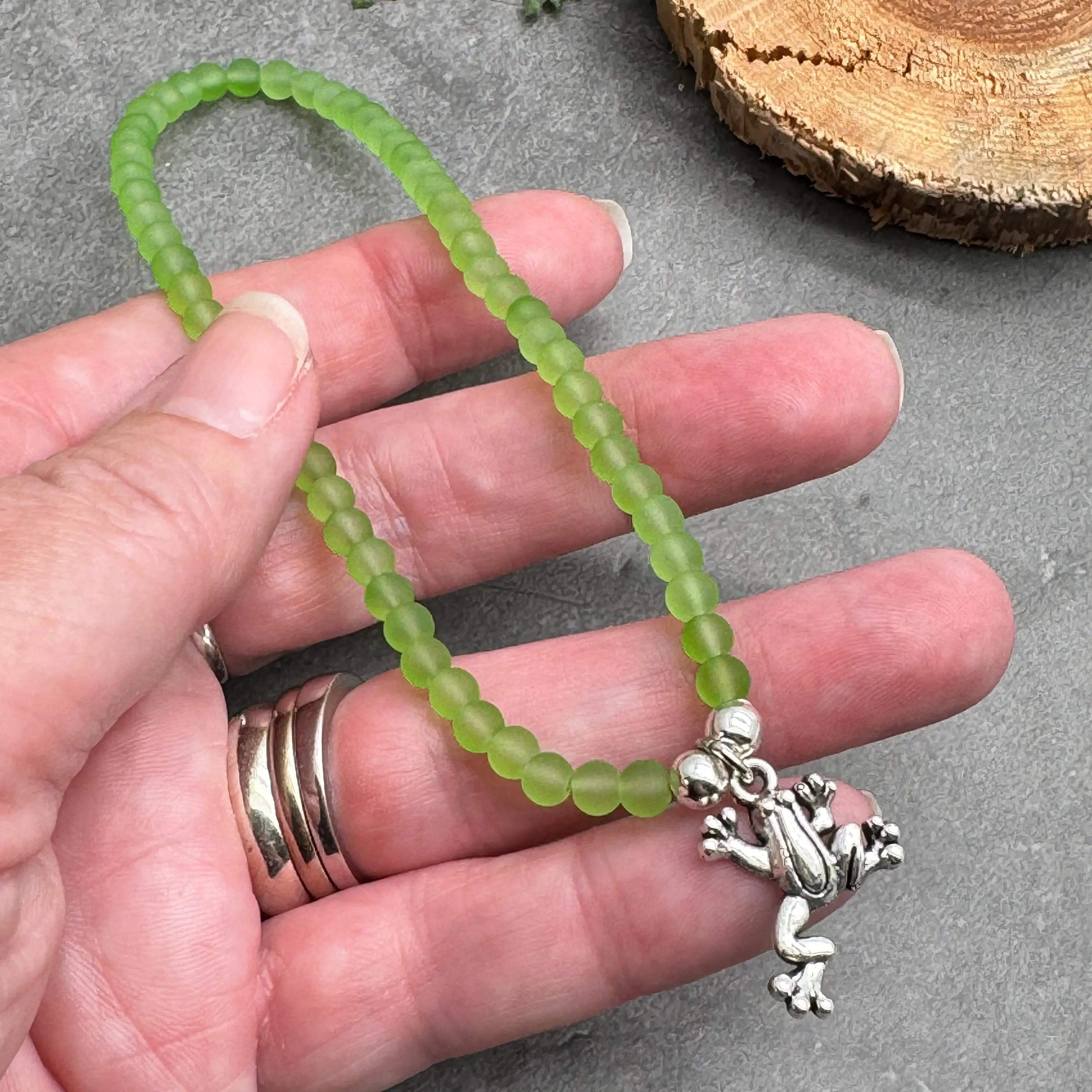 Frog Charm Frosted Bead Anklet - Colour Choice