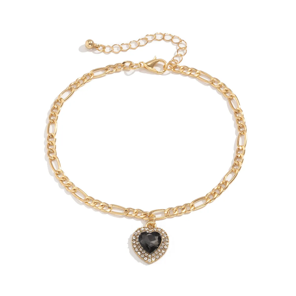 Frosty Wind Rhinestone Peach Heart Metal Chain Anklet