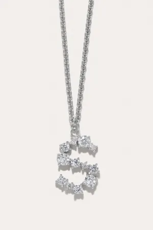 Glitchy S - Cubic Zirconia and Rhodium Plated Pendant