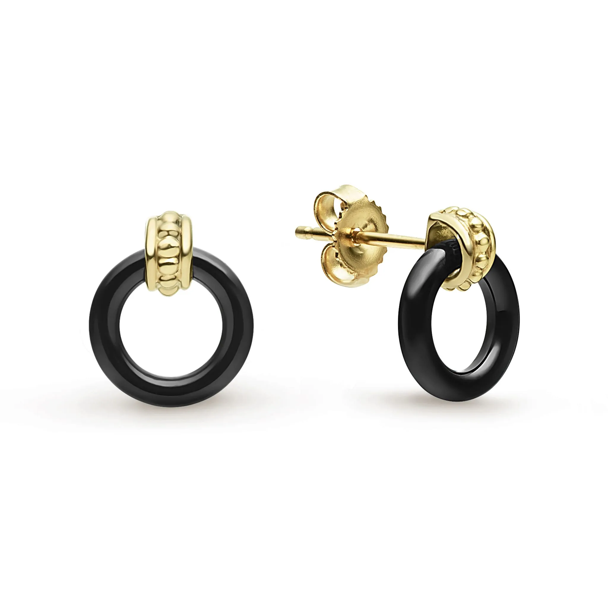 Gold & Black Caviar 18k Gold Black Ceramic Circle Stud Earrings