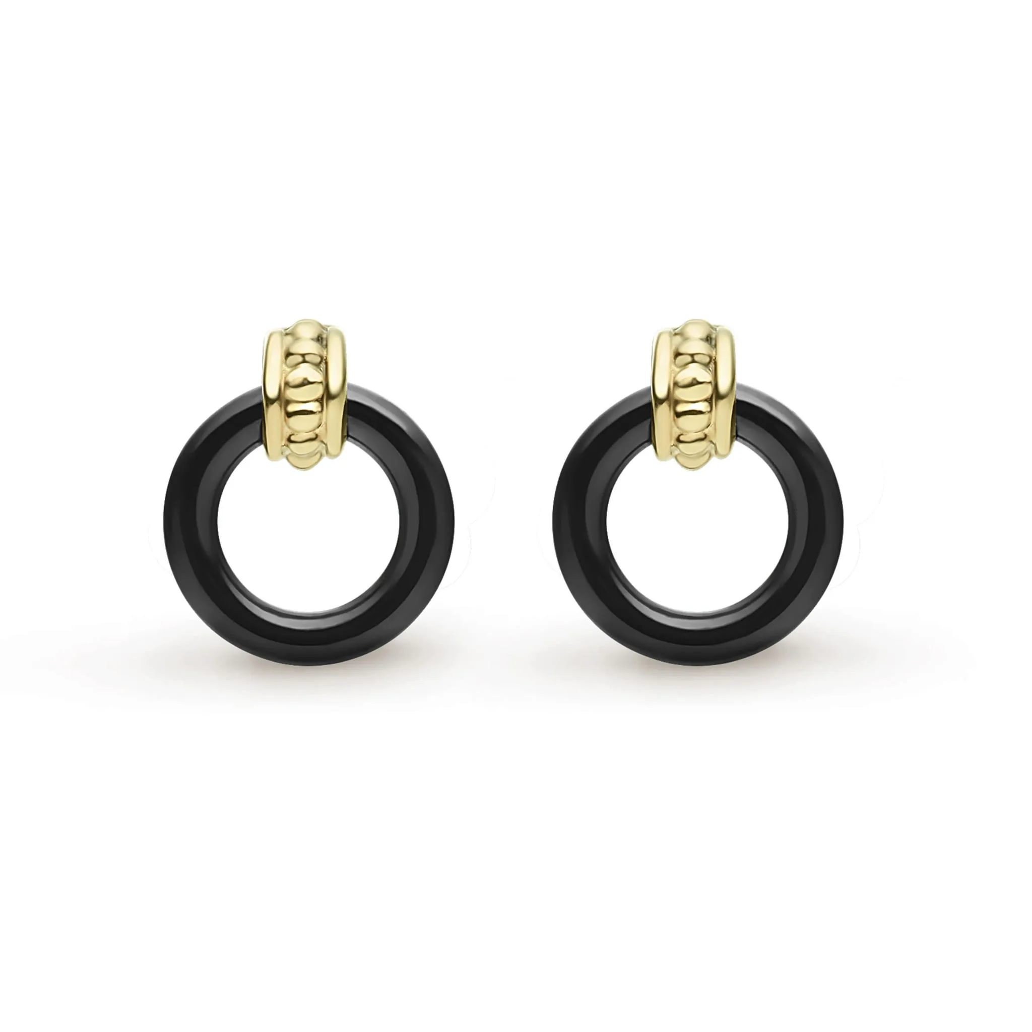 Gold & Black Caviar 18k Gold Black Ceramic Circle Stud Earrings